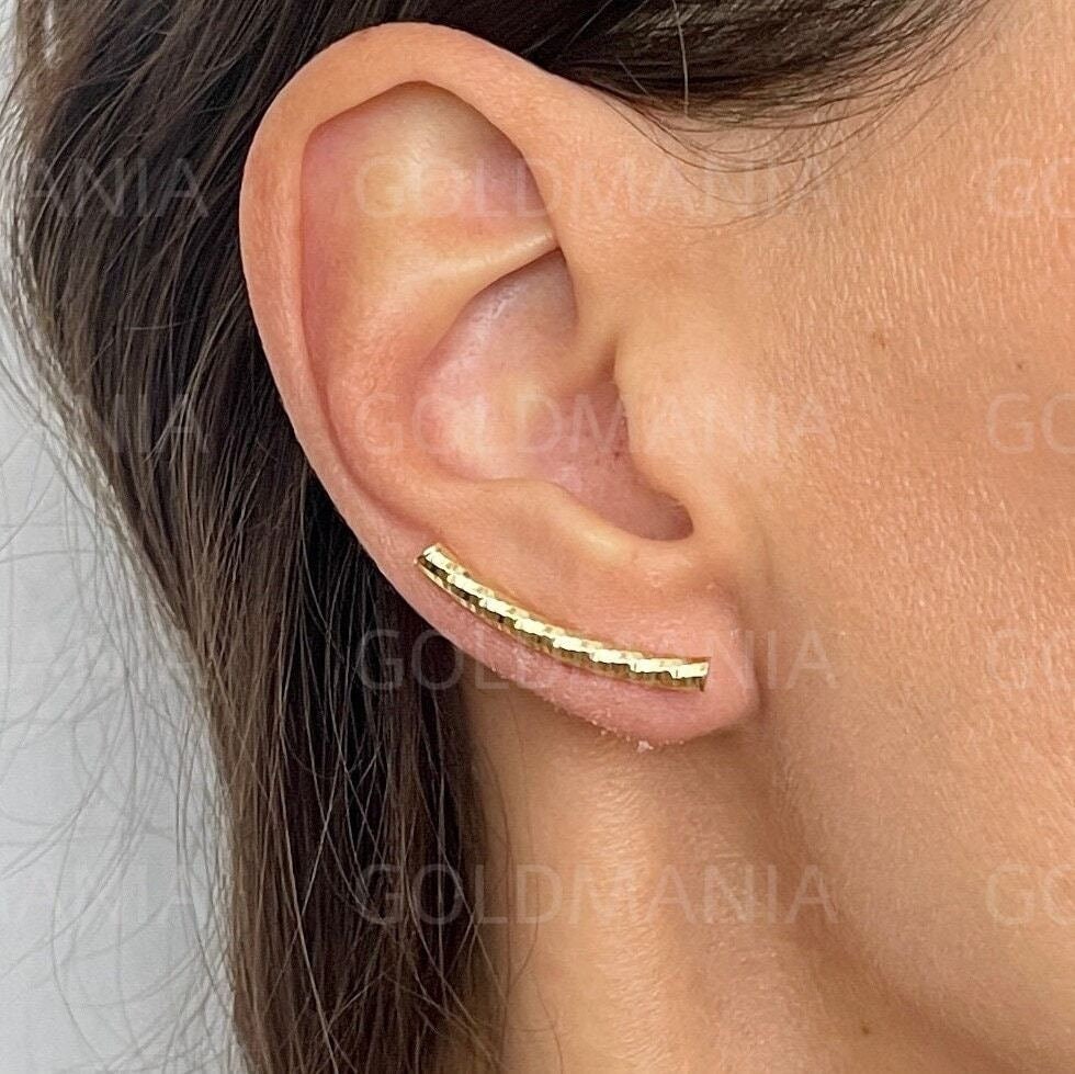 Ohrhänger Aus 14-Karätigem Gelbgold Mit Strukturiertem Steg, Ohrringe Echtem Gold, 25 X 2 Mm, Damen von GOLDMANIA