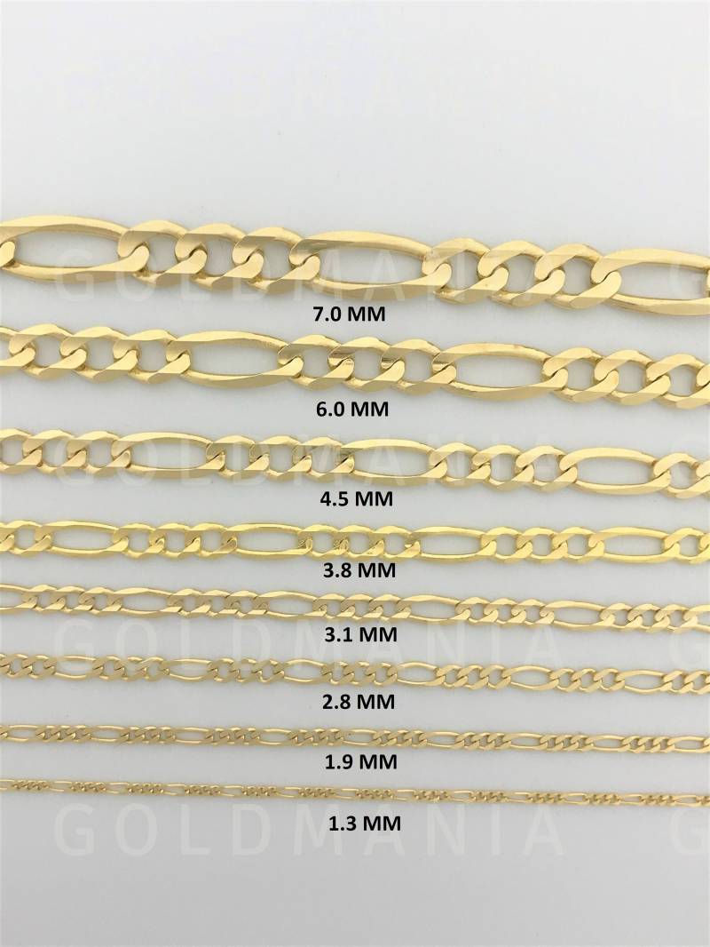 14K Solid Gelb Gold Figaro Kette Halskette 1.3 Mm - 7 von GOLDMANIA