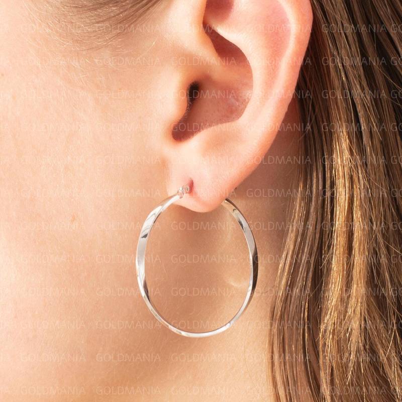 14K Weißgold Twisted Creolen 35 Mm Dünne Goldcreolen von GOLDMANIA