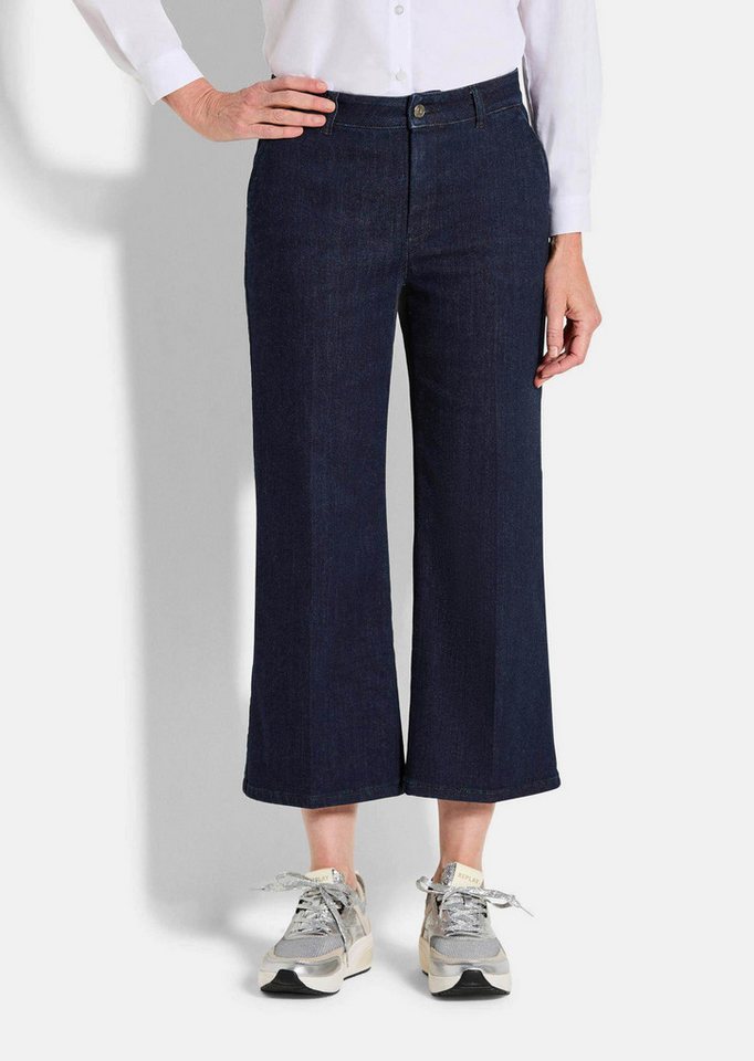 GOLDNER 5-Pocket-Jeans Weite 7/8-Jeans VERA mit Formbund Weite Denim-Culotte mit Bügelfalten, Mid Waist Bund, Gürtelschlaufen von GOLDNER