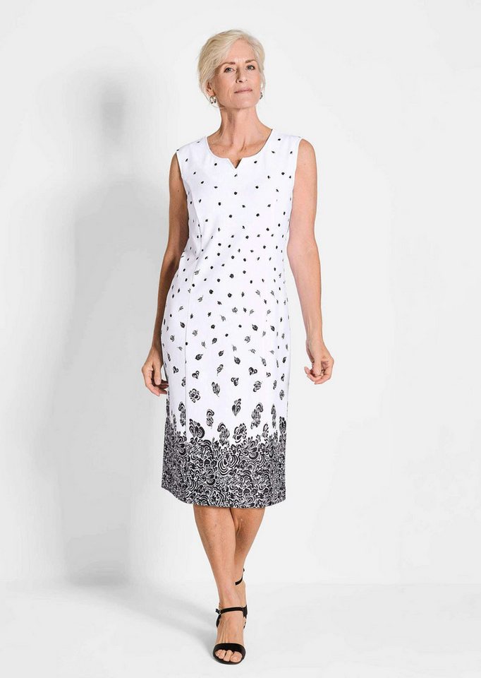 GOLDNER Abendkleid Etuikleid mit Blumenprint, Jerseyqualität Midi-Kleid mit Gehschlitz, Rundhalsausschnitt von GOLDNER