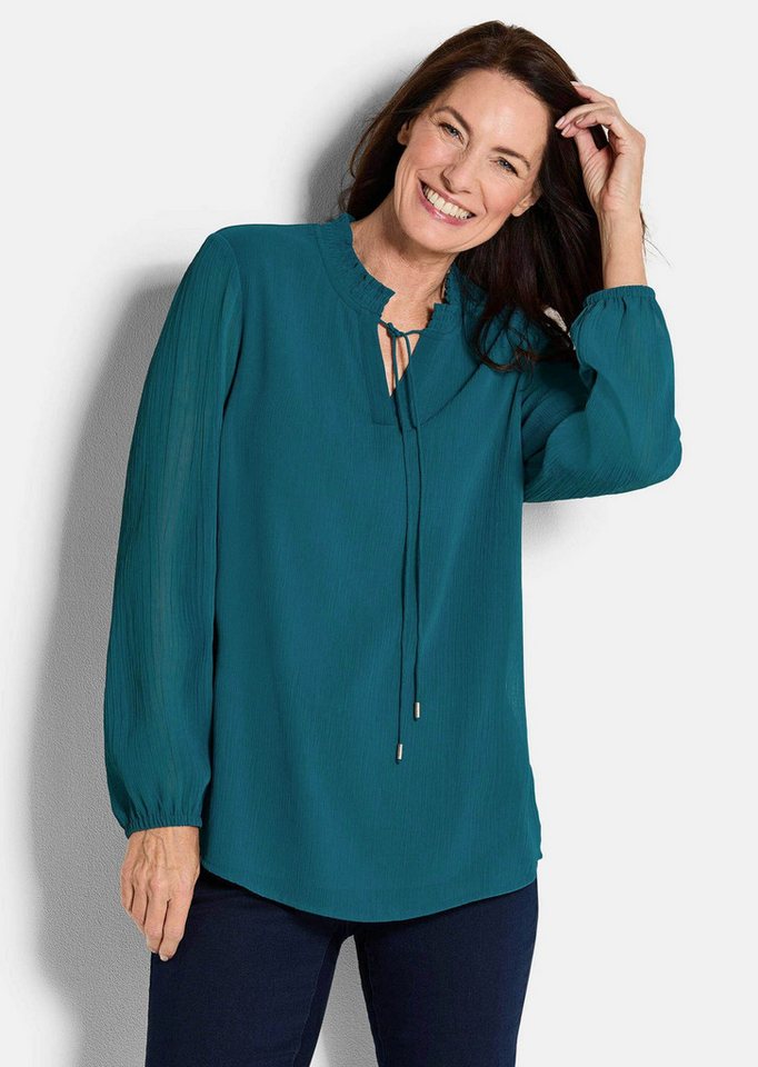 GOLDNER Chiffonbluse Kurzgröße: Elegante Jersey-Bluse mit Rundhals Viskosebluse mit Rundhalsausschnitt und Langarm von GOLDNER