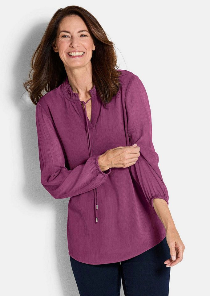 GOLDNER Chiffonbluse Kurzgröße: Elegante Jersey-Bluse mit Rundhals Viskosebluse mit Rundhalsausschnitt und Langarm von GOLDNER