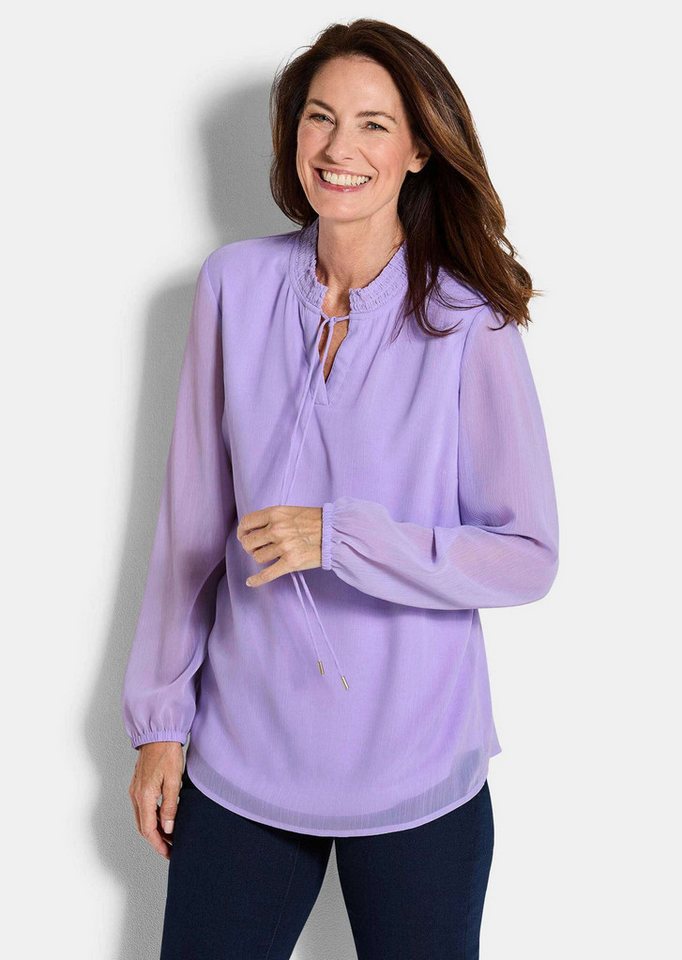 GOLDNER Chiffonbluse Kurzgröße: Elegante Jersey-Bluse mit Rundhals Viskosebluse mit Rundhalsausschnitt und Langarm von GOLDNER