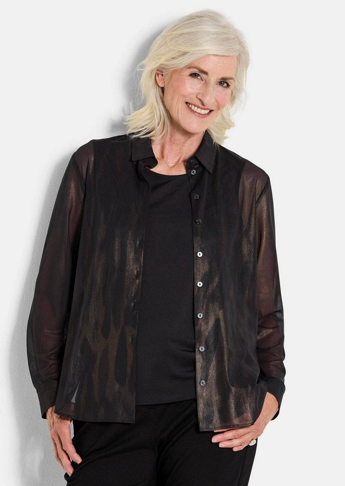 GOLDNER Hemdbluse Edle Metallic-Bluse mit Hemdkragen Semitransparente Printbluse mit Leomuster, Knopfleiste und Langarm von GOLDNER