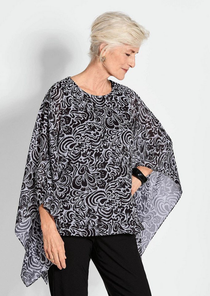GOLDNER Klassische Bluse Kurzgröße: Tunikbluse mit Chiffon-Überwurf, Print Elegantes Printshirt mit 3/4-Arm, leicht, mit Jerseytop von GOLDNER