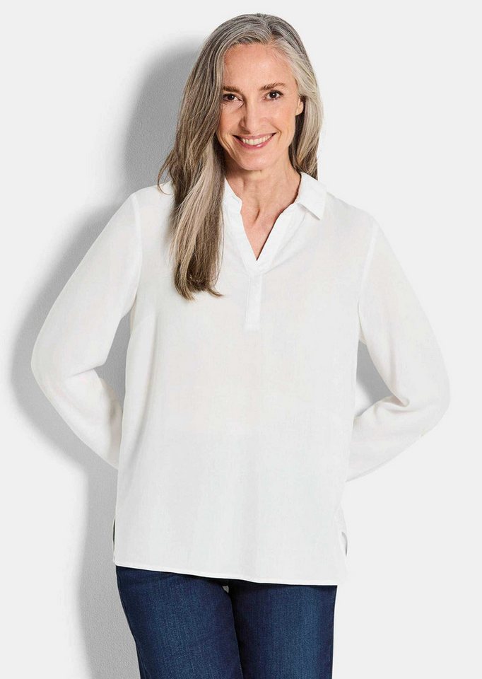 GOLDNER Klassische Bluse Zeitlose Viskosebluse mit Hemdkragen Fließende Hemdbluse mit Schlitzblende und Langarm von GOLDNER