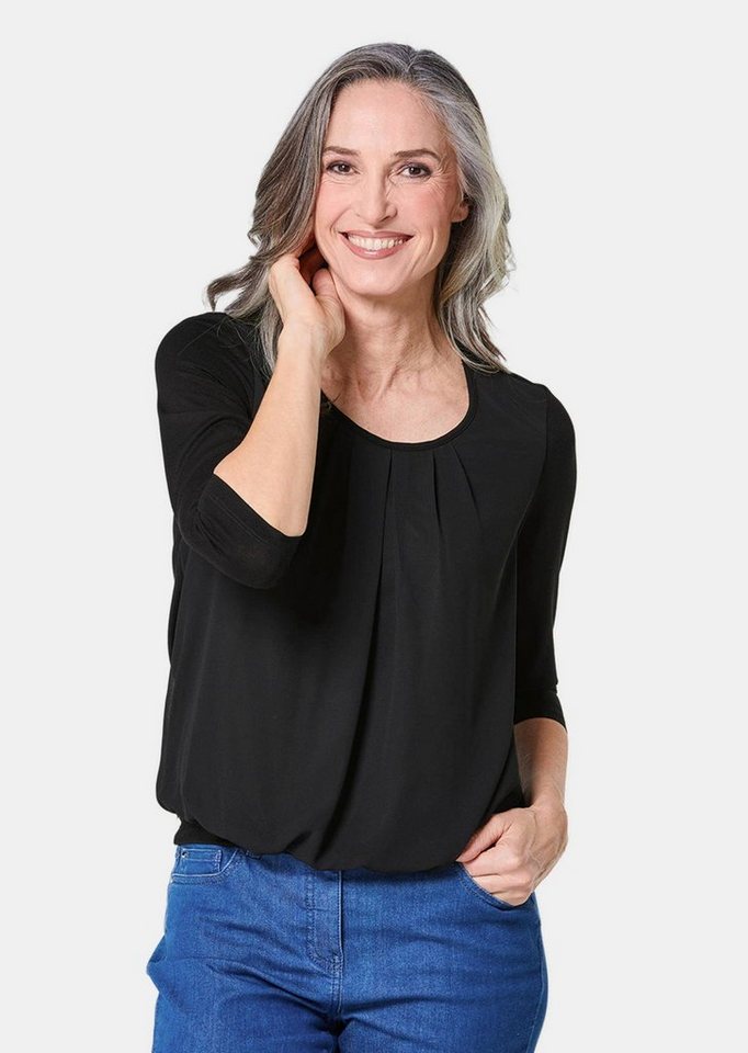 GOLDNER Kurzarmbluse Kurzgröße: Chiffon-Shirt mit 3/4-Arm, Rundhals Damen Sommerbluse, Halbarm, Feierlich, weich, Kunstfaser, Chiffon von GOLDNER