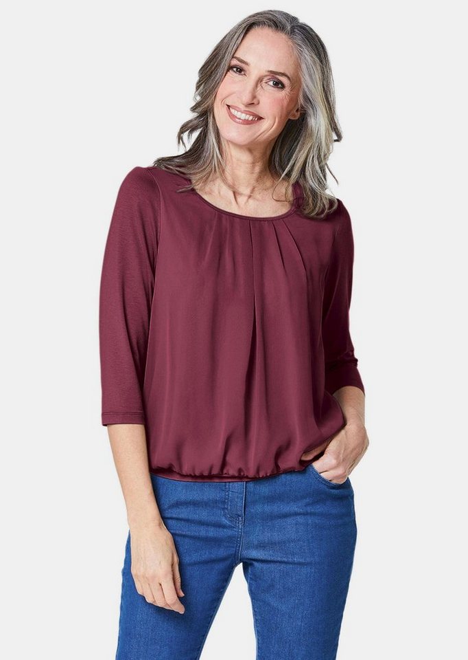 GOLDNER Kurzarmbluse Kurzgröße: Chiffon-Shirt mit 3/4-Arm, Rundhals Damen Sommerbluse, Halbarm, Feierlich, weich, Kunstfaser, Chiffon von GOLDNER