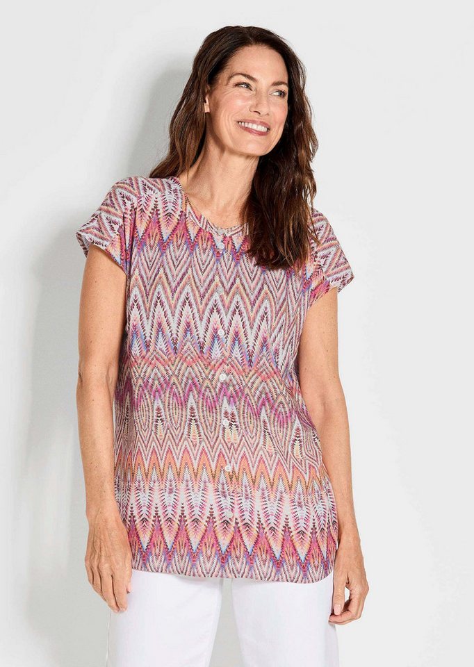 GOLDNER Kurzarmbluse Kurzarm Printbluse für Damen multicolor Modische, hüftbedeckende Sommerbluse mit rundem Ausschnitt von GOLDNER