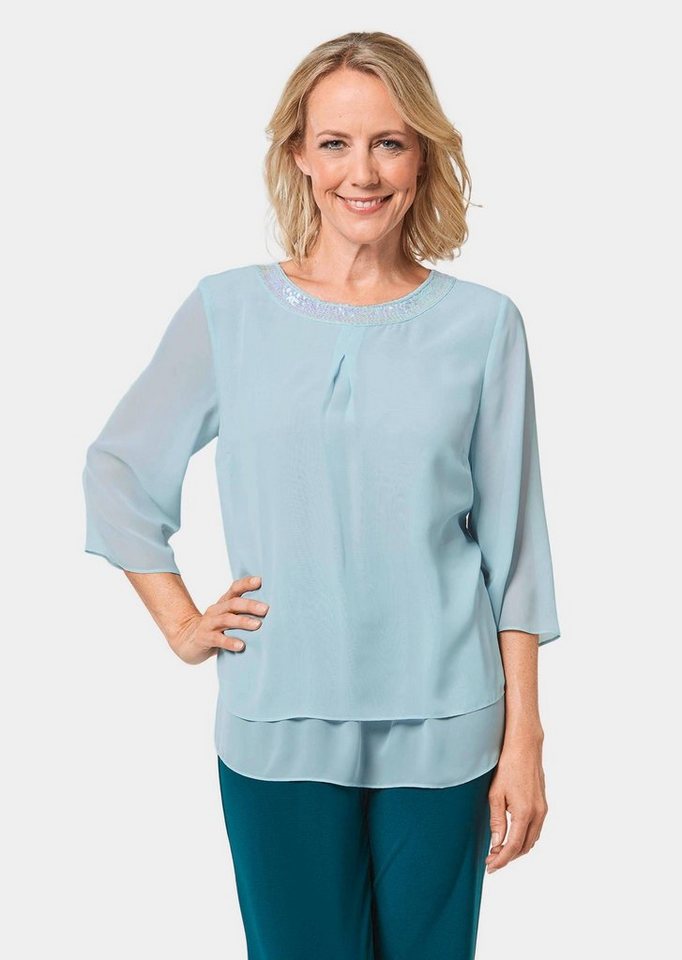 GOLDNER Kurzarmbluse Luftige Chiffonbluse mit Pailletten von GOLDNER