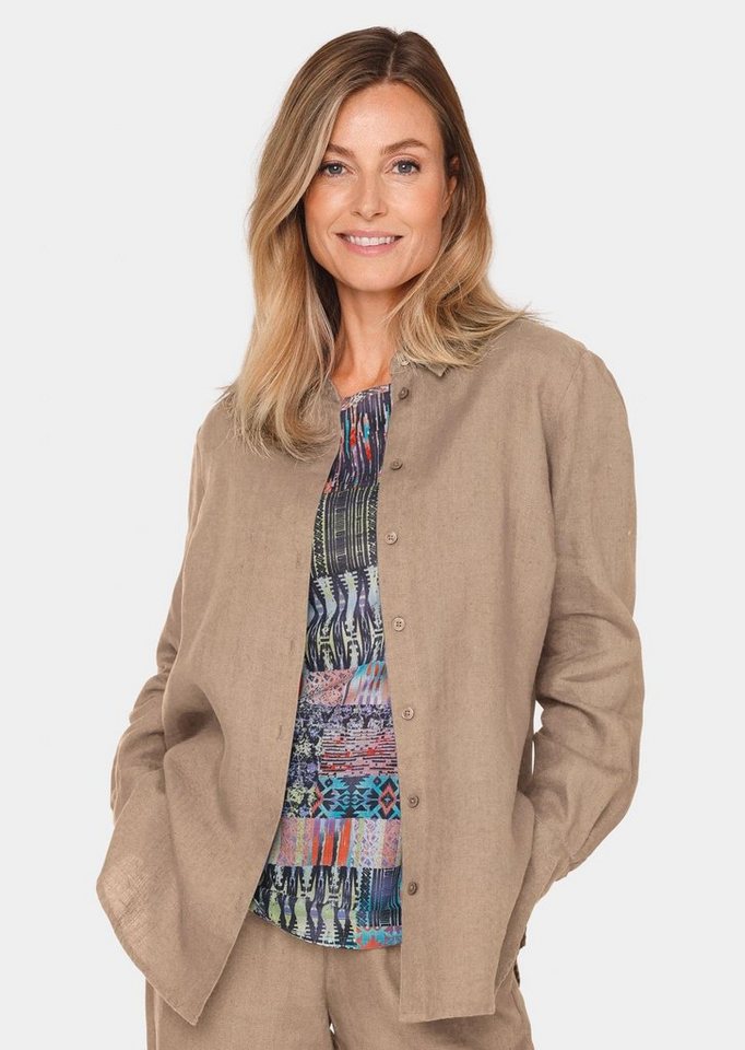 GOLDNER Langarmbluse Bequeme Damen Businessbluse Leichte Bluse aus reinem Leinen in Hemdblusenform von GOLDNER