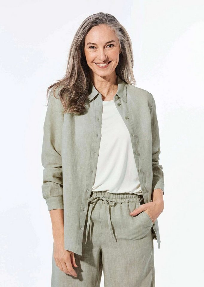 GOLDNER Langarmbluse Bequeme Damen Businessbluse Leichte Bluse aus reinem Leinen in Hemdblusenform von GOLDNER