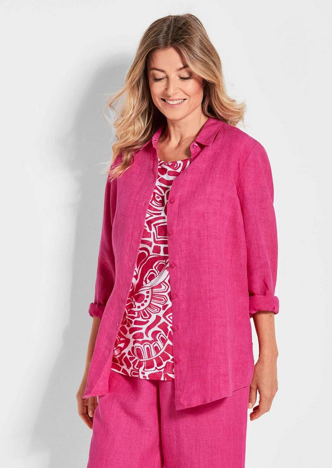GOLDNER Langarmbluse Bequeme Damen Businessbluse Leichte Bluse aus reinem Leinen in Hemdblusenform von GOLDNER