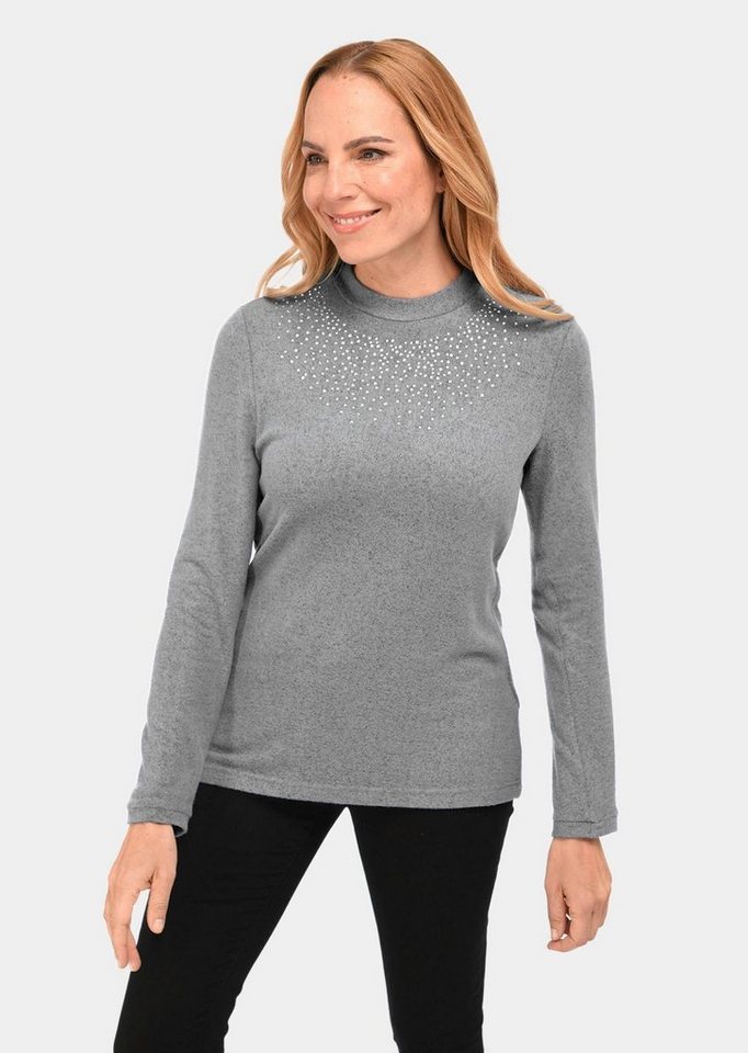 GOLDNER Langarmshirt Angenehm weiches Shirt mit Glitzersteinen von GOLDNER