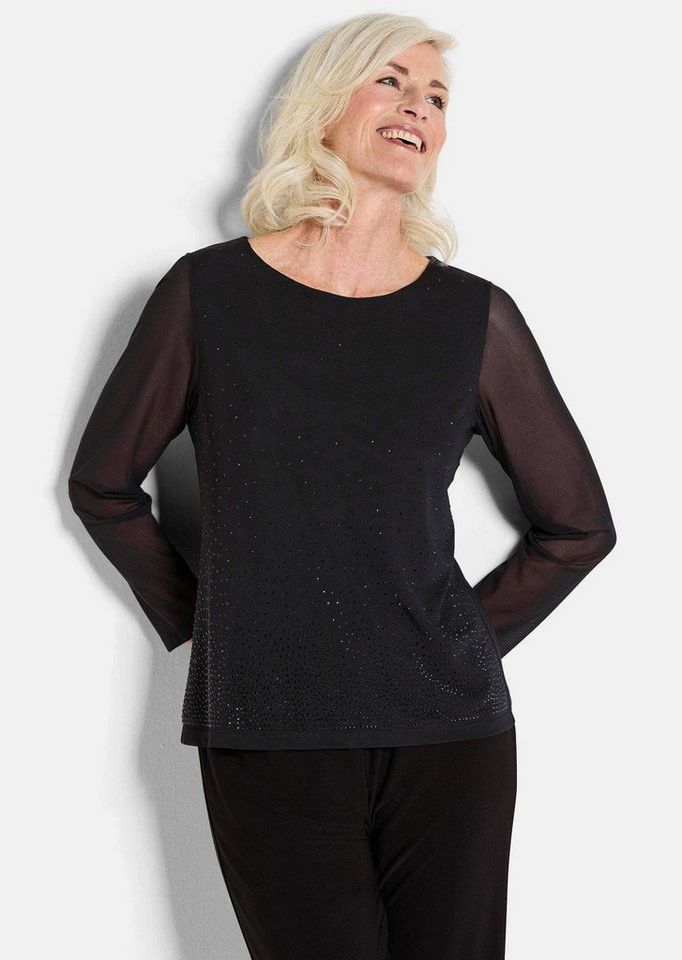 GOLDNER Langarmshirt Kurzgröße: Shirt aus Mesh mit Glitzersteinen GOLDNER Langarmshirt Kurzgröße: Shirt aus Mesh mit Glitzersteinen von GOLDNER