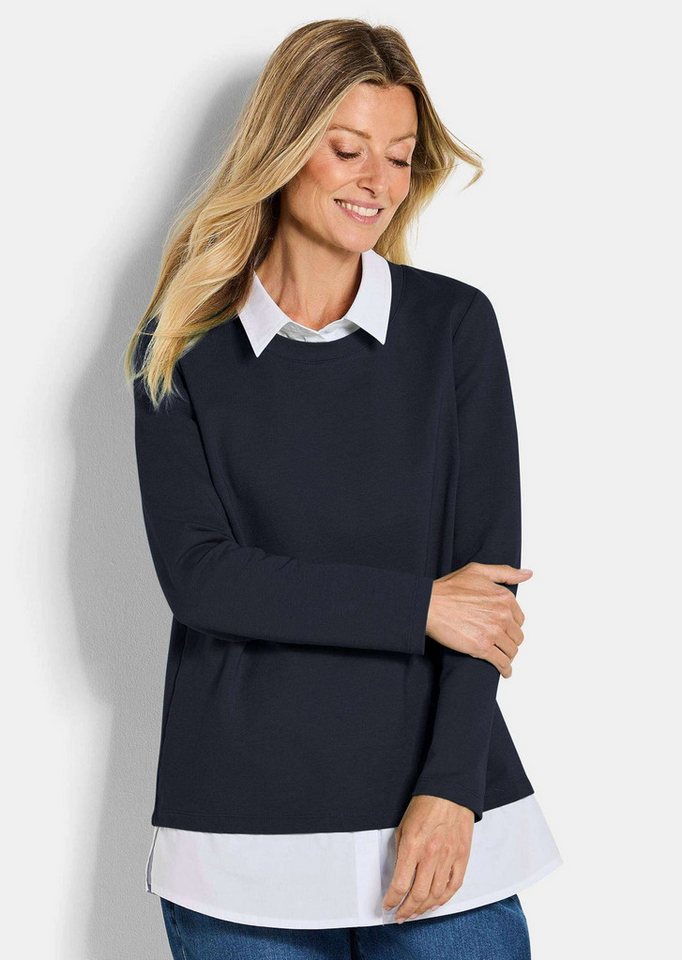 GOLDNER Longshirt Elegantes 2-in-1 Business-Oberteil Langarm-Shirt mit Hemdkragen und Hemdsaum, hüftumspielend, Baumwolle von GOLDNER