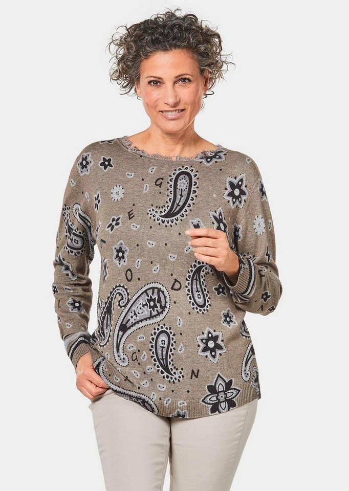 GOLDNER Longsweatshirt Kurzgröße: Druckpullover mit Fransendetail von GOLDNER