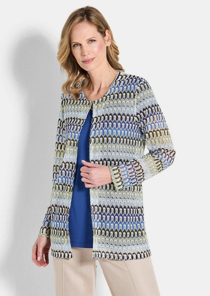 GOLDNER Outdoorjacke Langarm Spitzenjacke aus Jersey Offene Jacke in Spitzenoptik mit Häkchenverschluss, Rundhals von GOLDNER