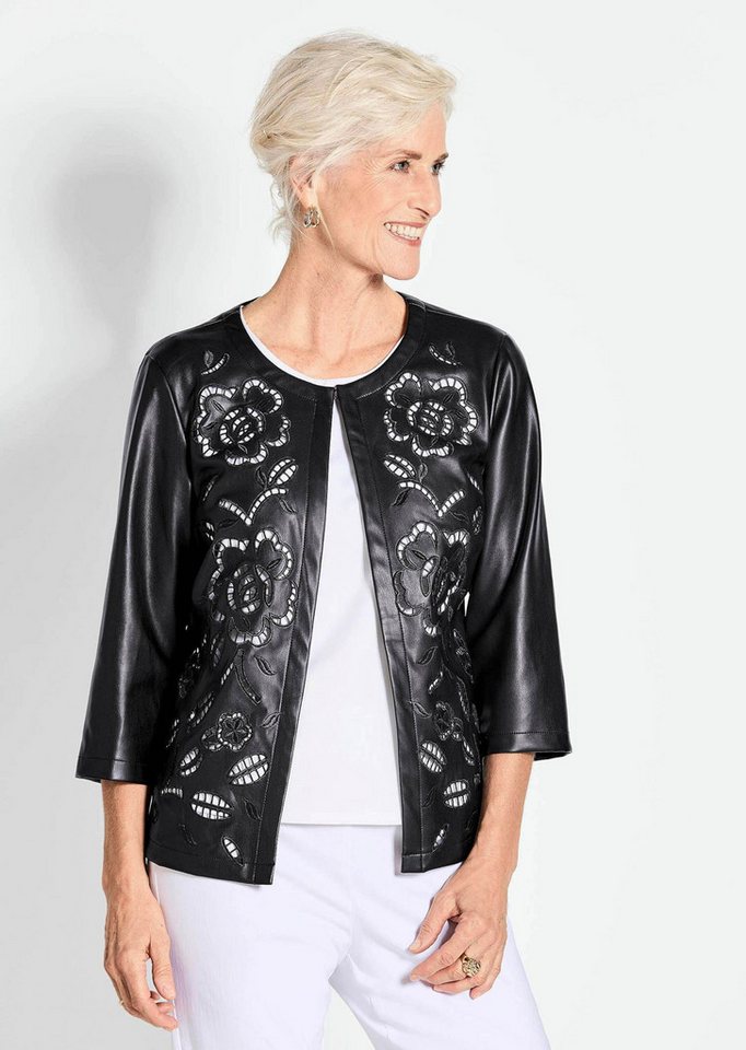 GOLDNER Outdoorjacke Kurzjacke in Lederoptik mit Lochstickerei Halbarm Jacke im trendigem Lederoptik-Look, kürzer geschnitten von GOLDNER