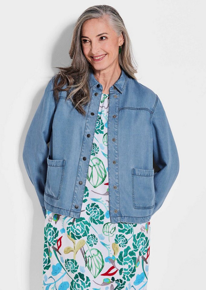 GOLDNER Outdoorjacke Kurzgröße: Denim-Jacke mit aufgesetzten Taschen Langarm leichte Jacke in Denim-Look mit Druckknöpfen von GOLDNER