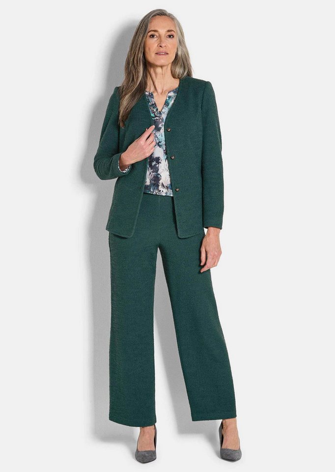 GOLDNER Outdoorjacke Kurzgröße: Langarm Jersey-Blazer, Baumwolle Baumwollblazer mit V-Ausschnitt, metallfarbenen Knöpfen und Langarm von GOLDNER