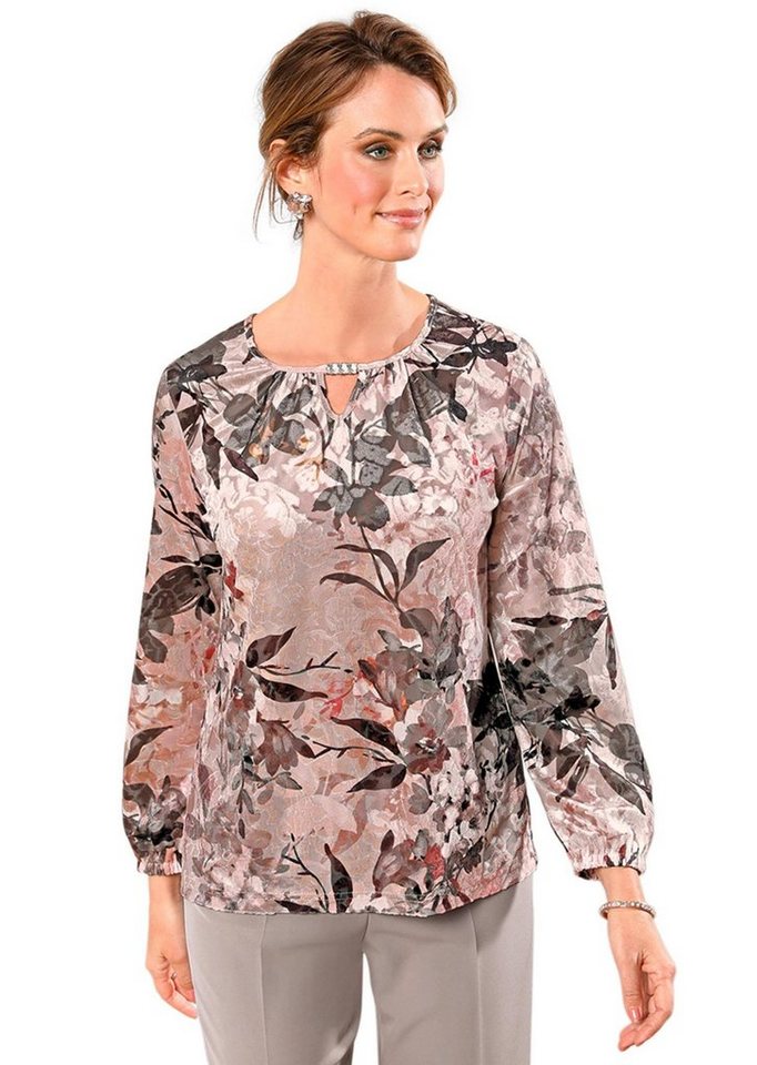 GOLDNER Print-Shirt Glänzendes Samtshirt mit floralem Druck von GOLDNER