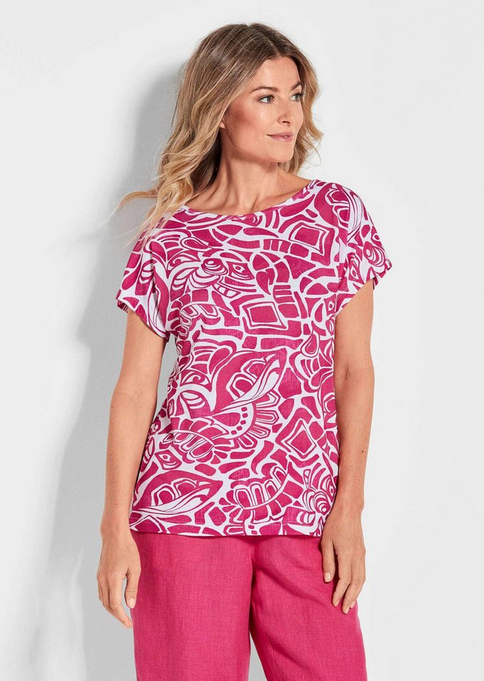 GOLDNER Print-Shirt Kurzgröße: Damen Oberteil Ethnoprint Kurzarm Halbarm Jerseyshirt mit Allover-Print, figurumspielend, weich von GOLDNER