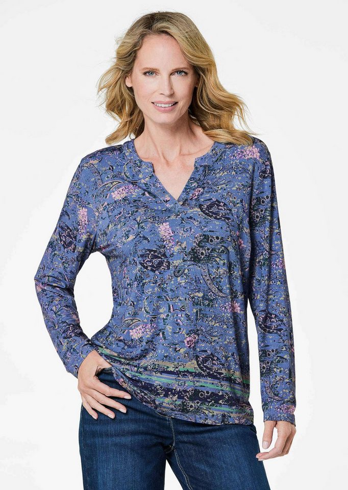 GOLDNER Print-Shirt Kurzgröße: Elegantes Blusenshirt, Paisley-Design Viskoseshirt mit Rundhals mit V-Schlitz und Langarm GOLDNER Print-Shirt Kurzgröße: Elegantes Blusenshirt, Paisley-Design Viskoseshirt mit Rundhals mit V-Schlitz und Langarm von GOLDNER