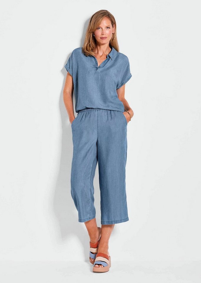 GOLDNER Schlupfbluse Leichte Bluse in Denim-Optik für Damen Bluse aus fließender Tencel-Qualität mit Hemdkragen von GOLDNER