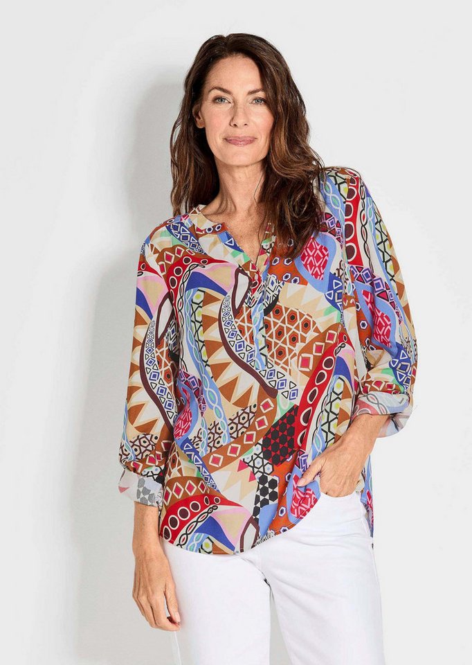 GOLDNER Schlupfbluse Langarmbluse mit V-Ausschnitt, Print Bequeme Allover-Print-Bluse, länger geschnitten von GOLDNER
