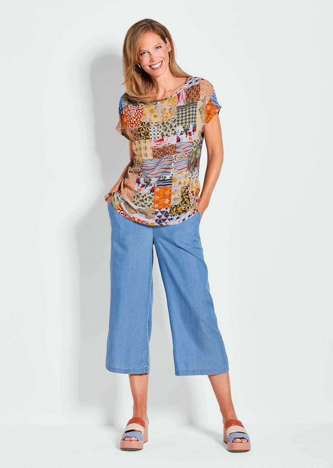 GOLDNER Schlupfbluse Luftige Viskosebluse mit Patch-Print Floral gemusterte Bluse mit U-Boot-Ausschnitt von GOLDNER