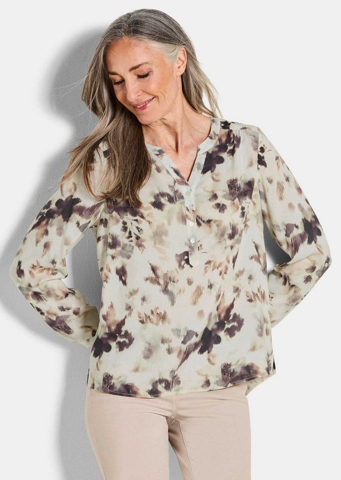 GOLDNER Schlupfbluse Kurzgröße: Langarmbluse mit V-Ausschnitt, Print Bequeme Allover-Print-Bluse, länger geschnitten von GOLDNER