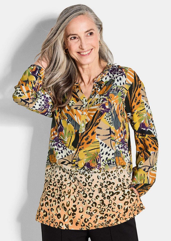 GOLDNER Schlupfbluse Kurzgröße: Elegante Printbluse, Langarm Figurbetonte Viskosebluse mit Rundhalsausschnitt und Langarm von GOLDNER