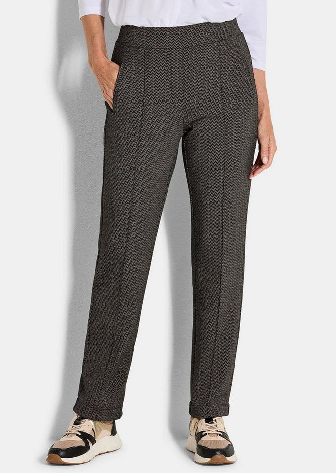 GOLDNER Schlupfhose Businesshose CARLA mit Fischgrätmuster Stretchbequeme Jerseyhose mit Rundumschlupfbund und Biesen von GOLDNER