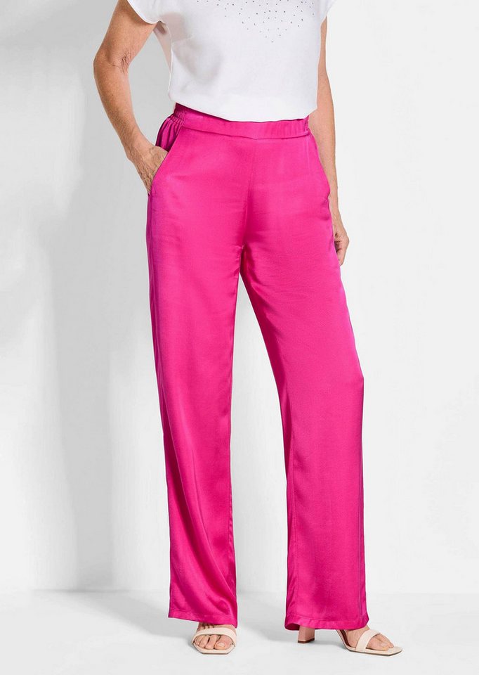 GOLDNER Schlupfhose Kurzgröße: Satinhose VERA mit weitem Bein Glänzender Viskose-Satin mit Dehnbund, Taschen und weitem Bein von GOLDNER