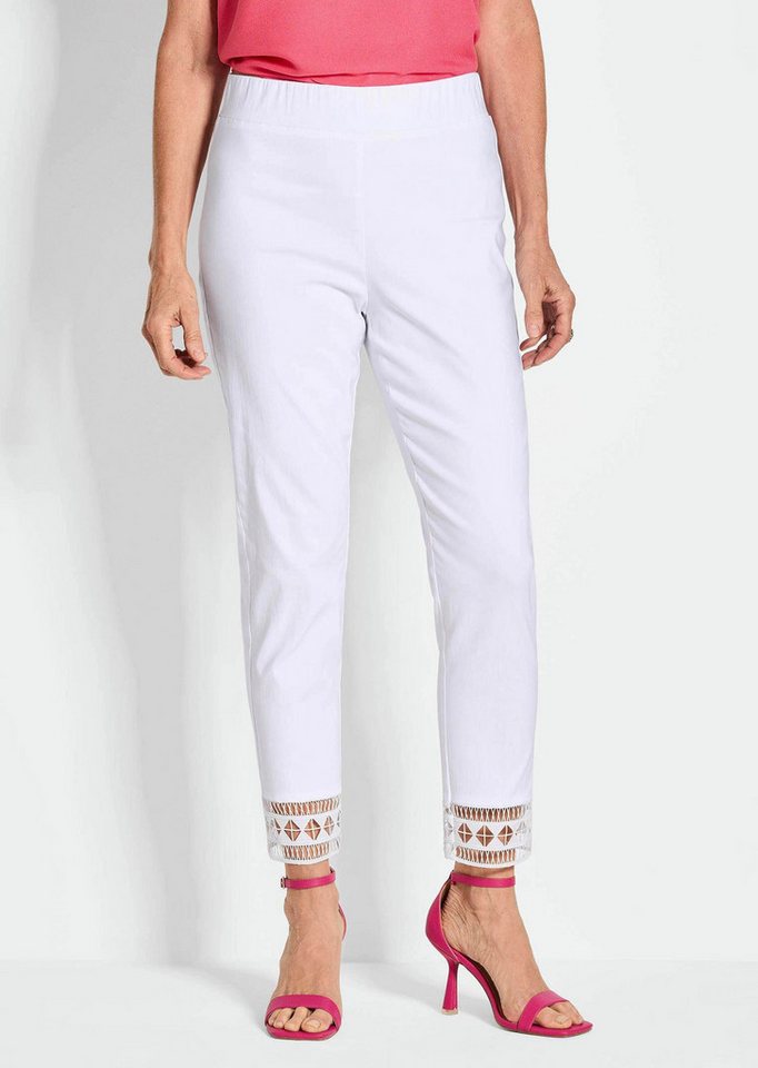 GOLDNER Schlupfhose Kurzgröße: Freizeithose LOUISA mit Spitze Knöchellange Hose, schmaler Schnitt, elastischer Bund von GOLDNER
