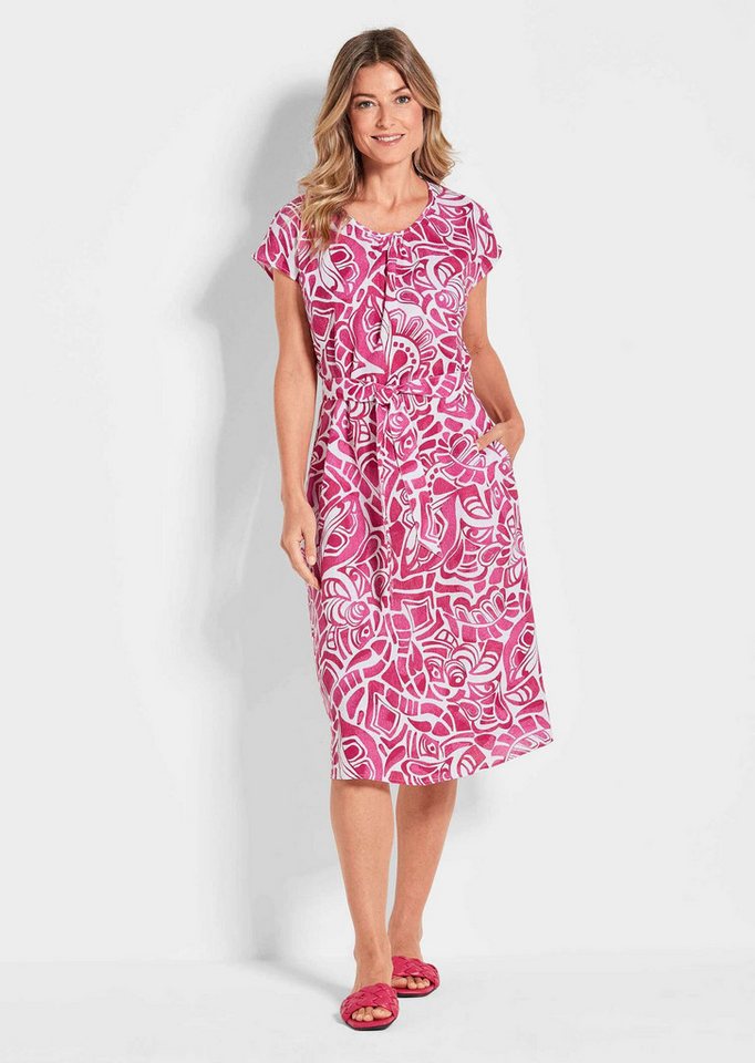 GOLDNER Sommerkleid Leinenkleid Ethno, Halbarm Printkleid aus Leinen, gemustert, figurbetont, Halbarm, tailliert von GOLDNER