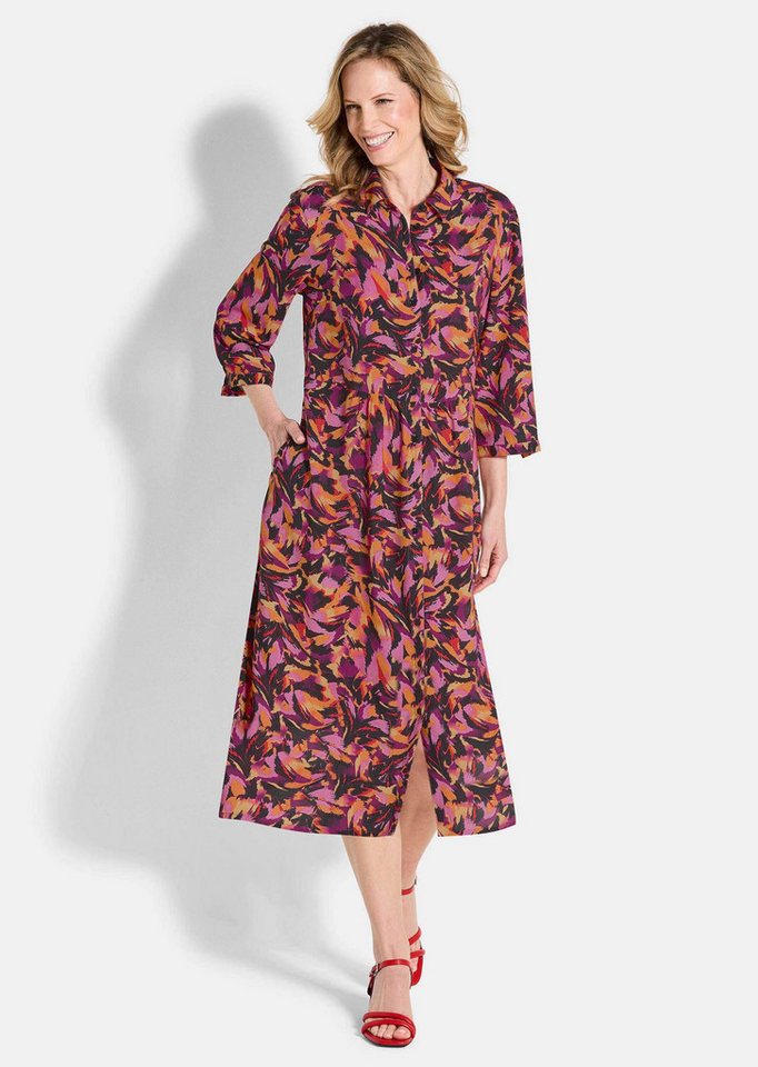 GOLDNER Sommerkleid Fließendes Viskosekleid mit Knopfleiste Druckkleid mit Hemdkragen, Taschen und 3/4-Ärmeln von GOLDNER