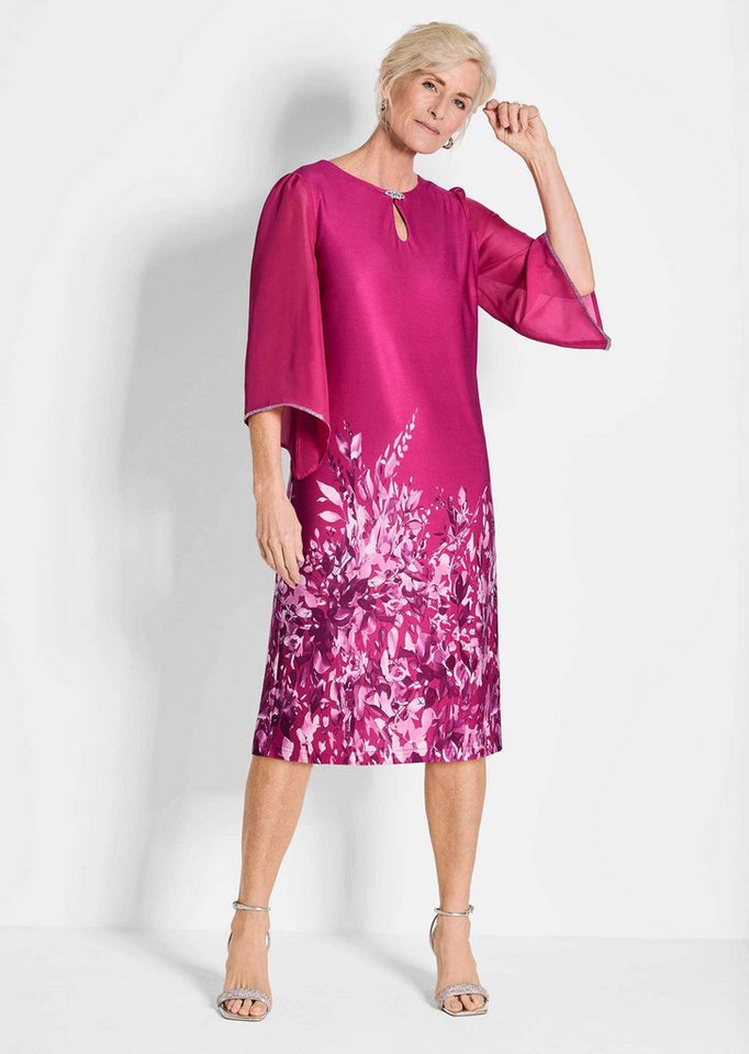 GOLDNER Sommerkleid Pinkes elegantes Kleid mit 3/4-Arm aus Chiffon Figurumspielendes Kleid mit 3/4-Arm und U-Boot-Ausschnitt von GOLDNER