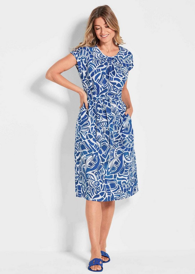 GOLDNER Sommerkleid Kurzgröße: Leinenkleid Ethno, Halbarm Printkleid aus Leinen, gemustert, figurbetont, Halbarm, tailliert von GOLDNER