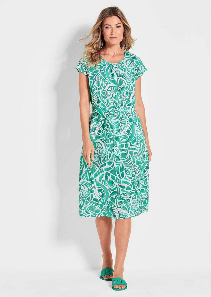 GOLDNER Sommerkleid Kurzgröße: Leinenkleid Ethno, Halbarm Printkleid aus Leinen, gemustert, figurbetont, Halbarm, tailliert von GOLDNER