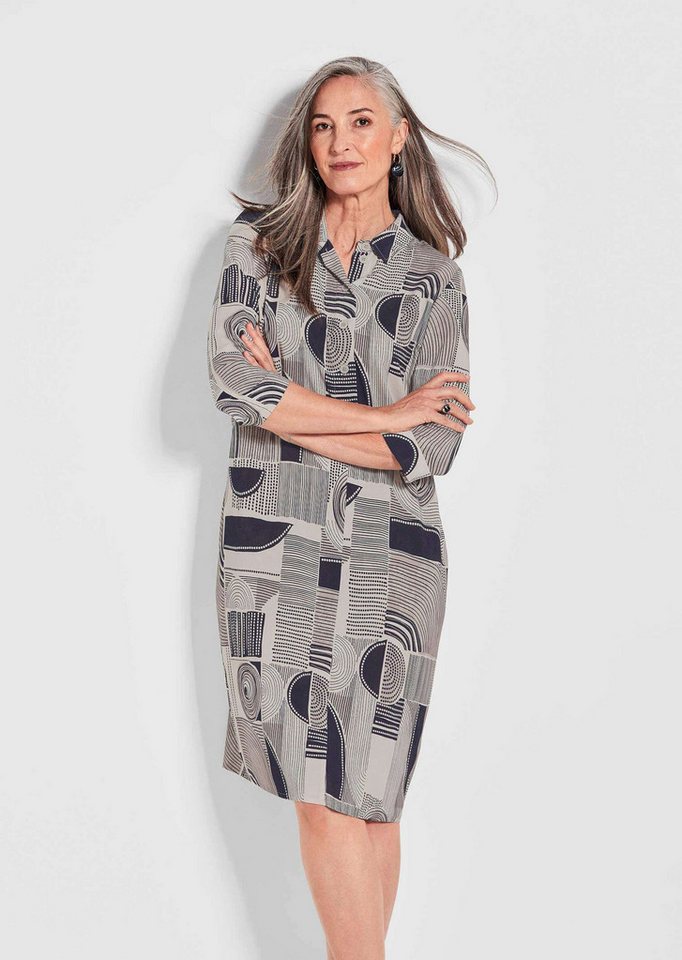 GOLDNER Sommerkleid Kurzgröße: Hemdblusenkleid mit Alloverdruck Klassische Form mit Knopfleiste und Taschen, Midilänge, Halbarm von GOLDNER