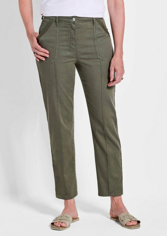 GOLDNER Stoffhose Kurzgröße: Grüne, konische Hose SARA, sportiv Knöchellang Stoffhose mit hohem Baumwollanteil, aufgesetzte Taschen von GOLDNER
