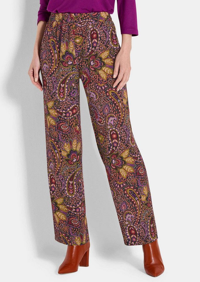 GOLDNER Stoffhose Luftige Viskosehose mit Paisley-Muster Schlupfhose mit Rundumschlupfbund, Eingriffstaschen und Knöchellang von GOLDNER