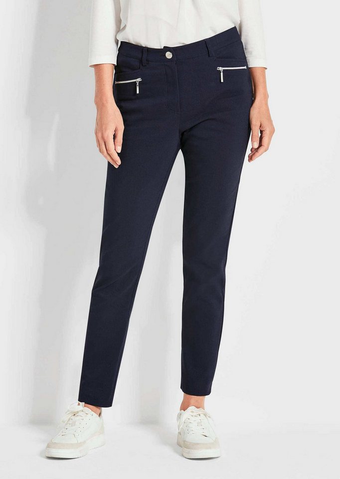 GOLDNER Stretch-Hose Kurzgröße: Lange Schlupfhose BELLA Businesshose mit Formbund und Zierdetails, Bauchweg, Baumwolle von GOLDNER