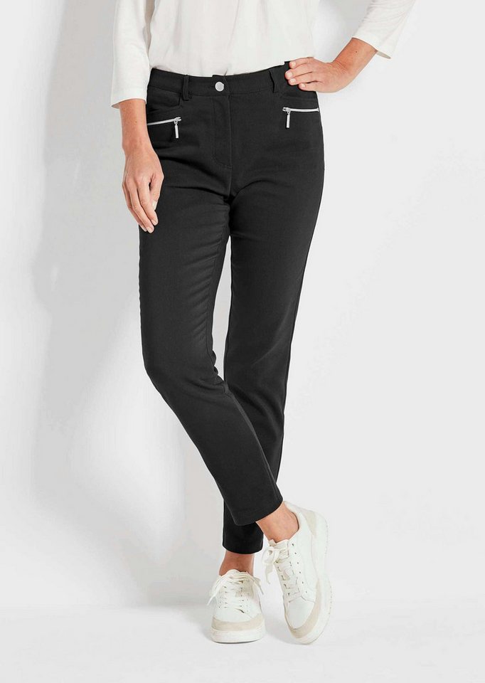 GOLDNER Stretch-Hose Kurzgröße: Lange Schlupfhose BELLA Businesshose mit Formbund und Zierdetails, Bauchweg, Baumwolle von GOLDNER