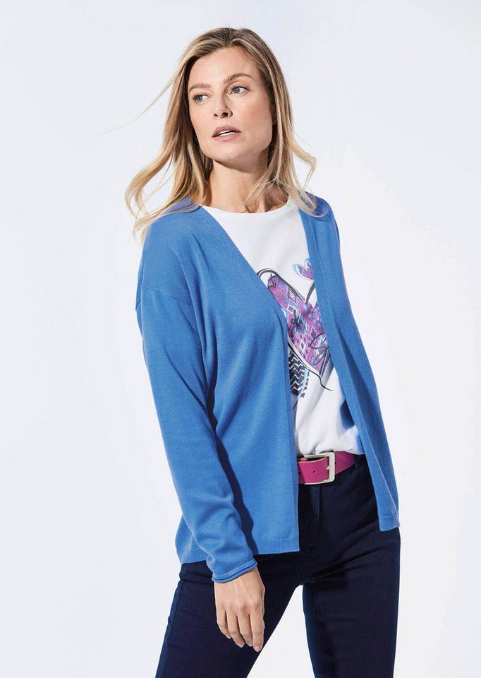 GOLDNER Strickjacke Offene Strickjacke in Kurzform Hüftumspielender Cardigan aus Viskose-Baumwoll-Mix mit Rollkanten von GOLDNER