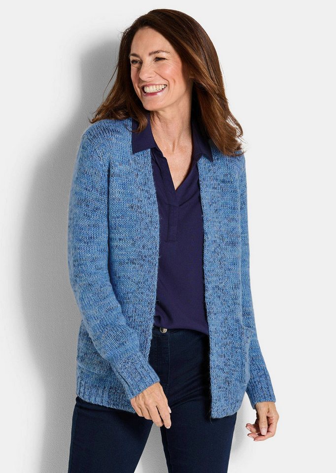 GOLDNER Strickjacke Kurzgröße: Langarm Melange-Cardigan, flauschig Weiche Jacke mit Taschen, verschlusslos, hüftlang, Feinstrick von GOLDNER