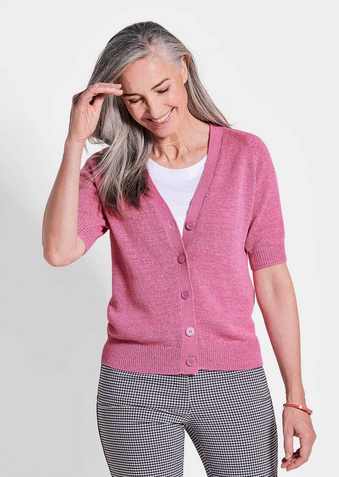 GOLDNER Strickjacke Damen Cardigan in Pink, Halbarm Kurzarm Jäckchen gestrickt, V-Ausschnitt, Raglanärmeln von GOLDNER